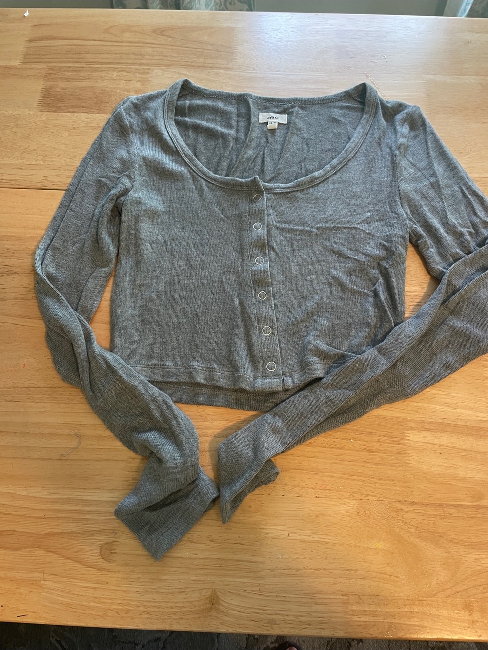 aerie Heather Gray Ribbed Button-Front Cropped Top